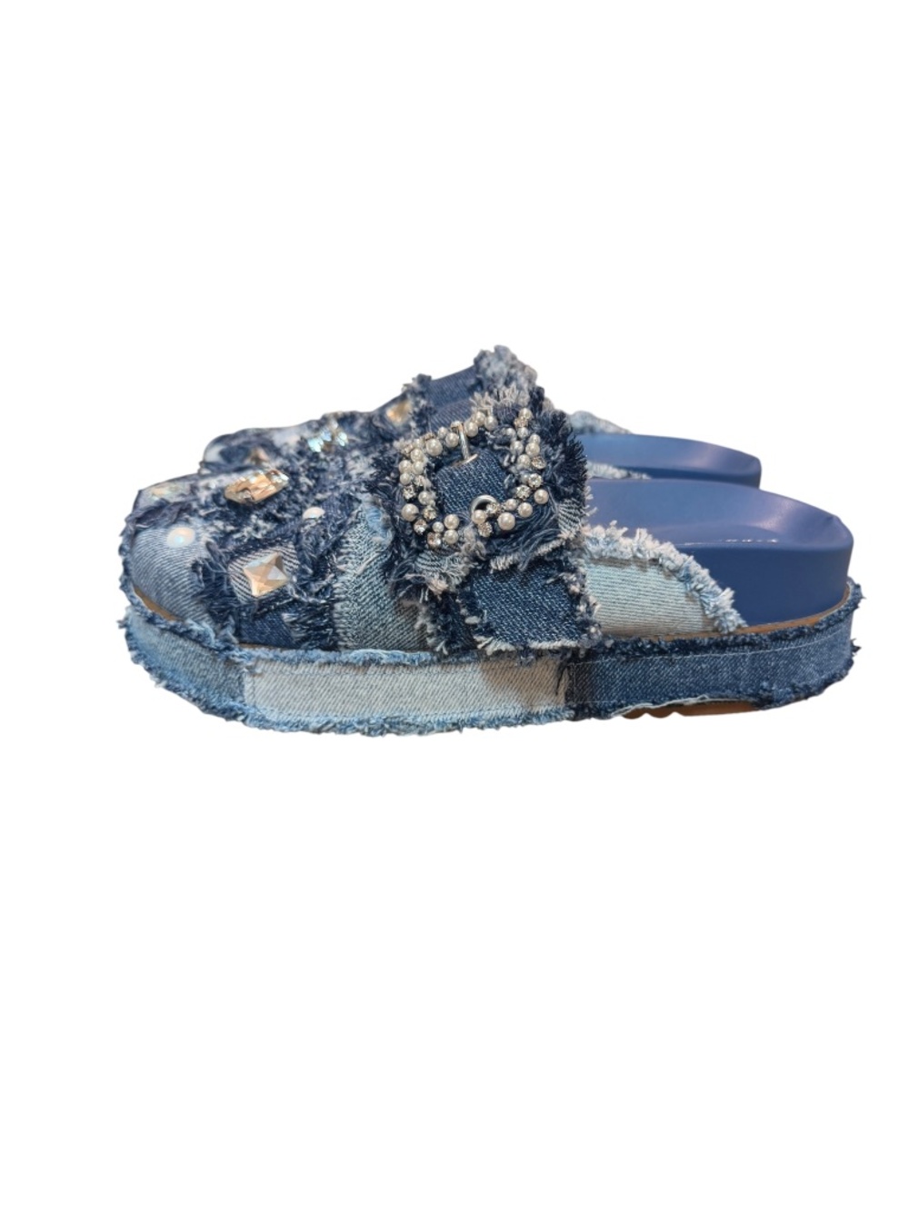 Embellished Patchwork Denim Slide Sandals Size 6.5 Gianni Bini